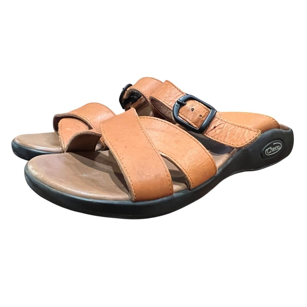 Chaco Women's Tan Leather Adjustable Slide Sandals  US 6